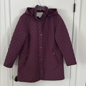 Coldwater Creek Plum Quilted Car Coat Removable Hood Petite large